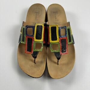 Think! Julia Windows Leather Thong Sandals Primary Colors Size Euro 42 (US11)